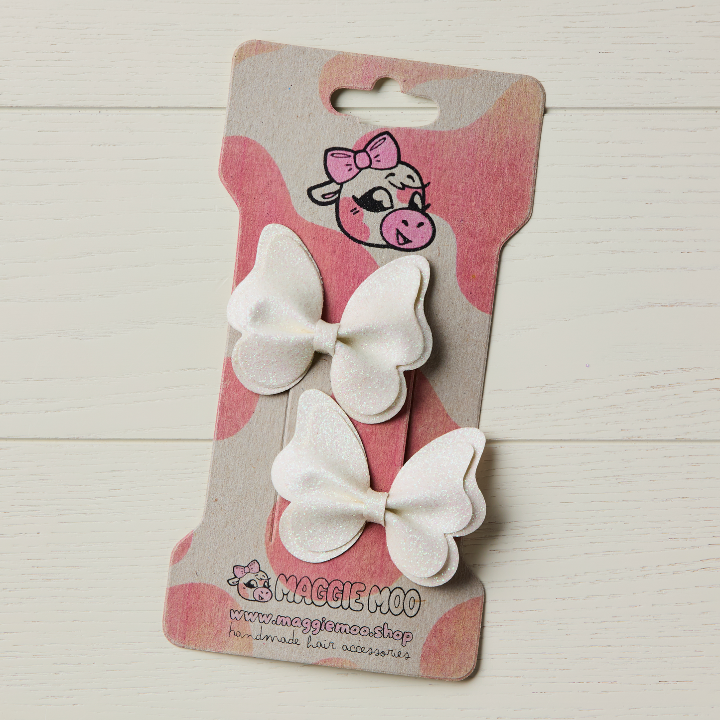 2 Sparkly White Glitter Butterfly Clips