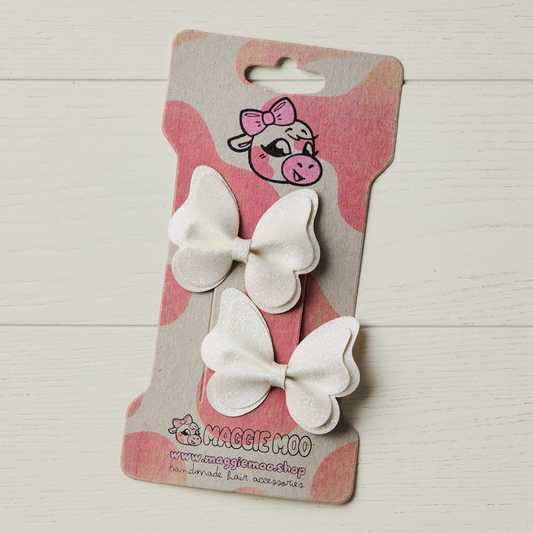 2 Sparkly White Glitter Butterfly Clips