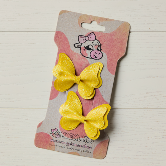 2 Sunshine Yellow Glitter Butterfly Clips