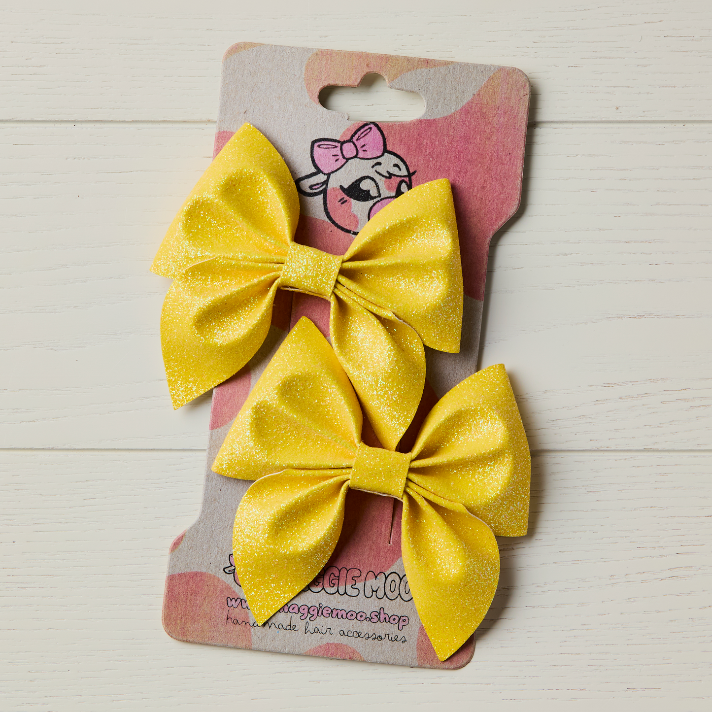 2 Sunshine Yellow Glitter Hair Bows