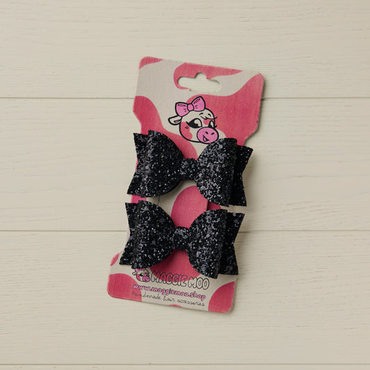2pcs Black Jazz Glitter 3" Hair Bows