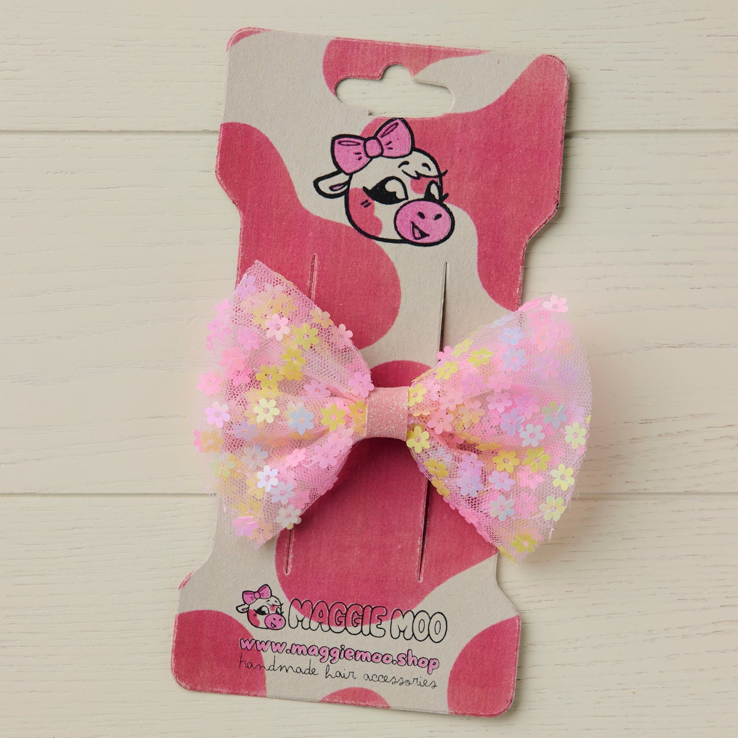 Pastel Rainbow Tulle Hair Bow with Flower Sequins