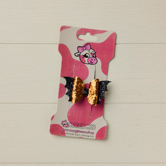 Mini Halloween Orange Glitter Hair Bow