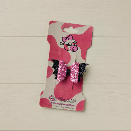 Mini Halloween Pink Glitter Hair Bow