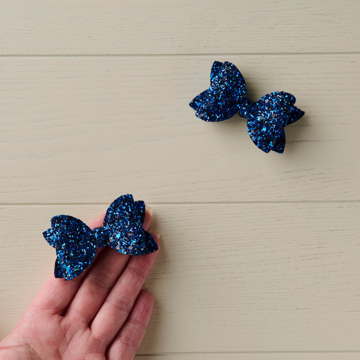 2 Royal Blue Jazz Glitter Mini Hair Bows