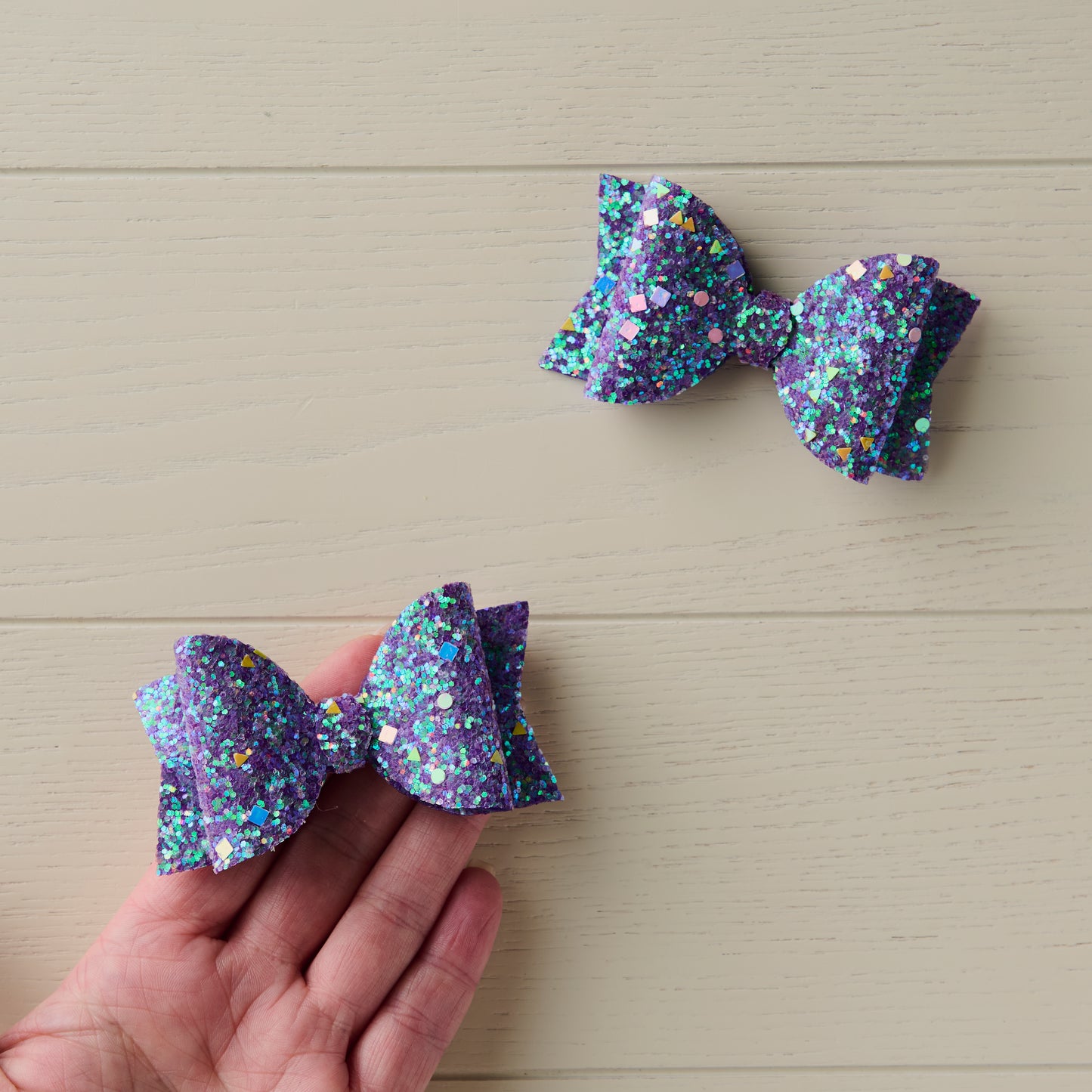 2pcs Purple AB Glitter 3" Hair Bows