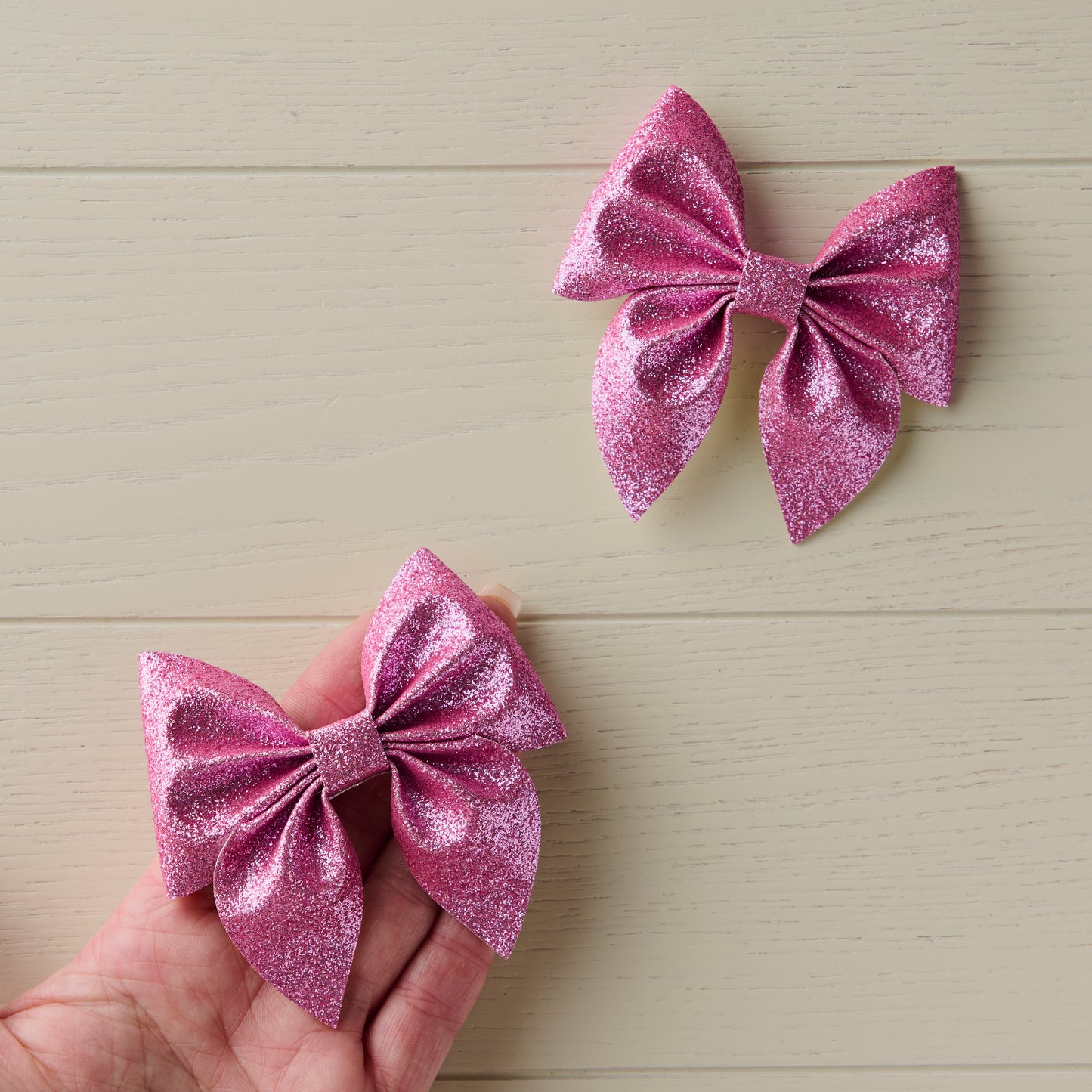 2 Classic Pink Glitter Hair Bows