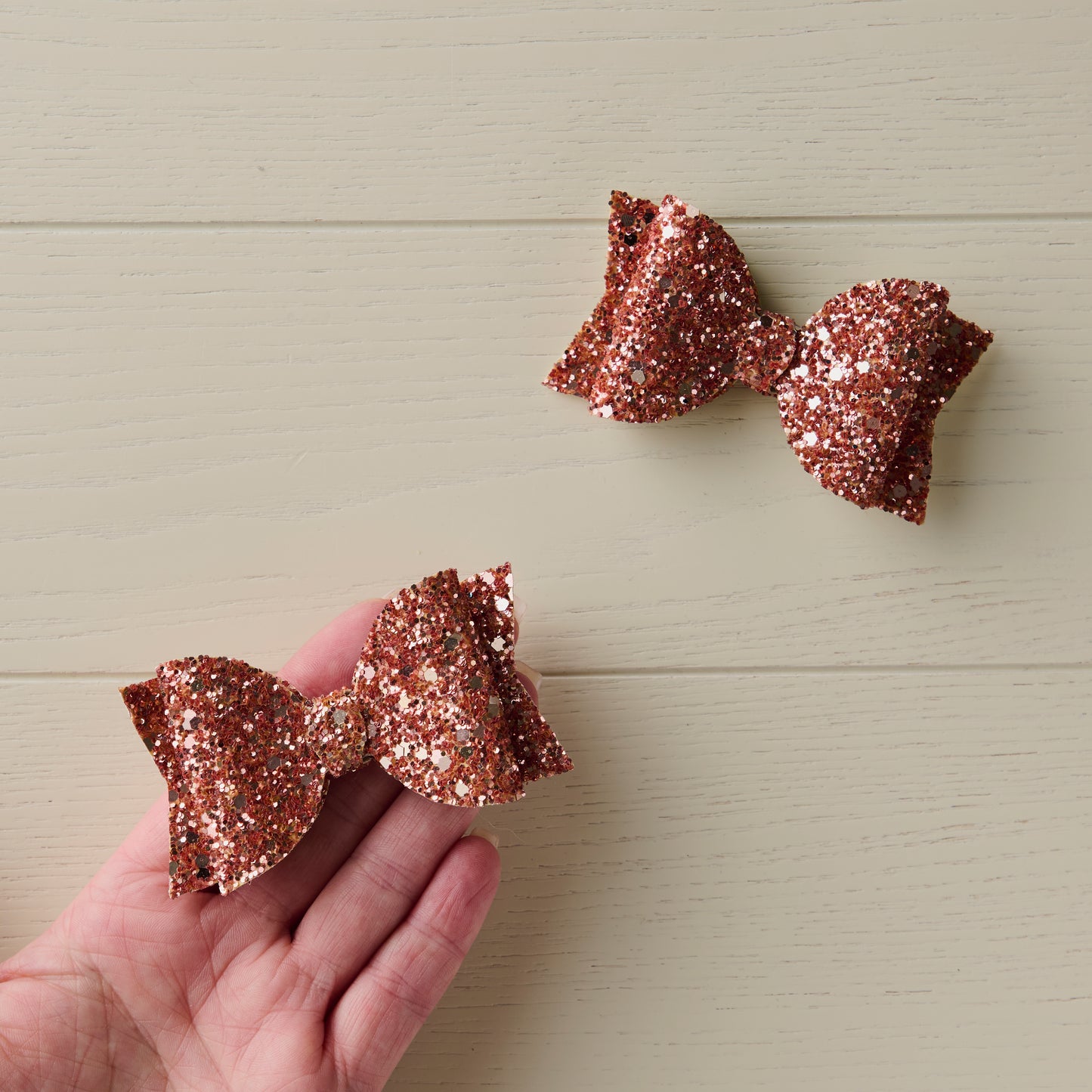 2pcs Rose Gold Jazz Glitter 3" Hair Bows