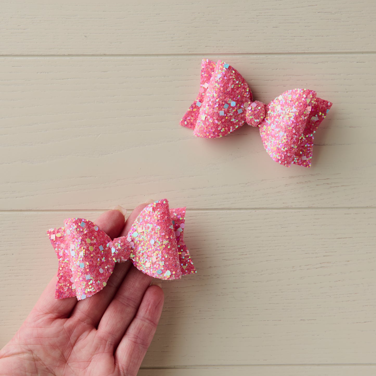2pcs Pink AB Glitter 3" Hair Bows