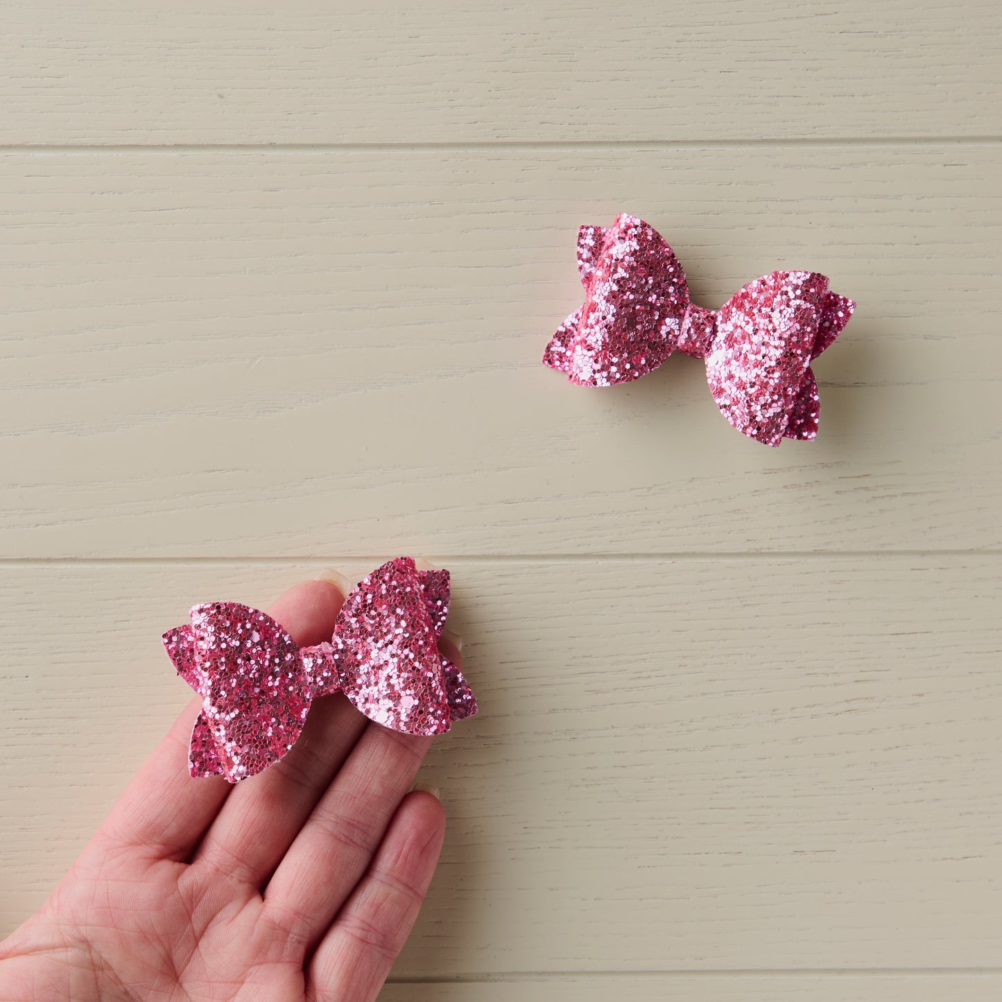 2 Pink Jazz Glitter Mini Hair Bows