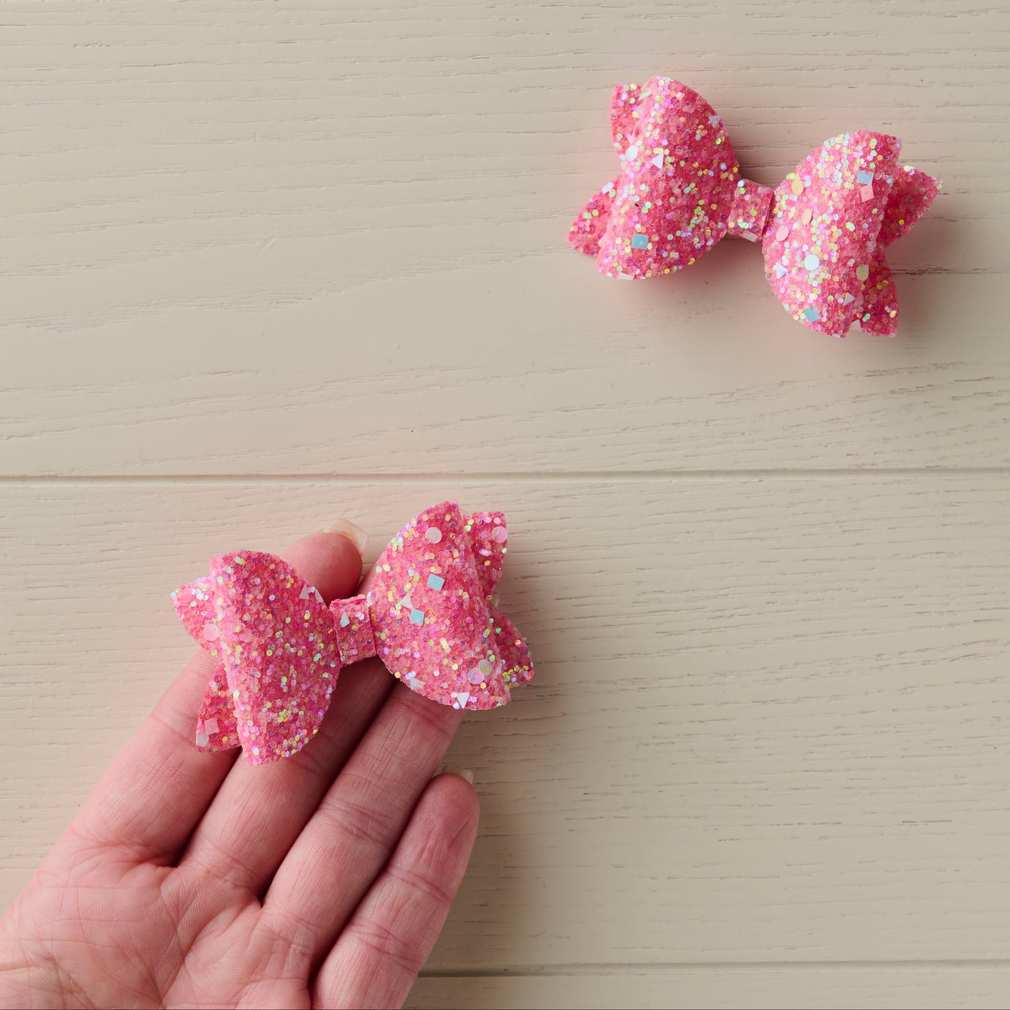 2 AB Pink Chunky Glitter Mini Hair Bows