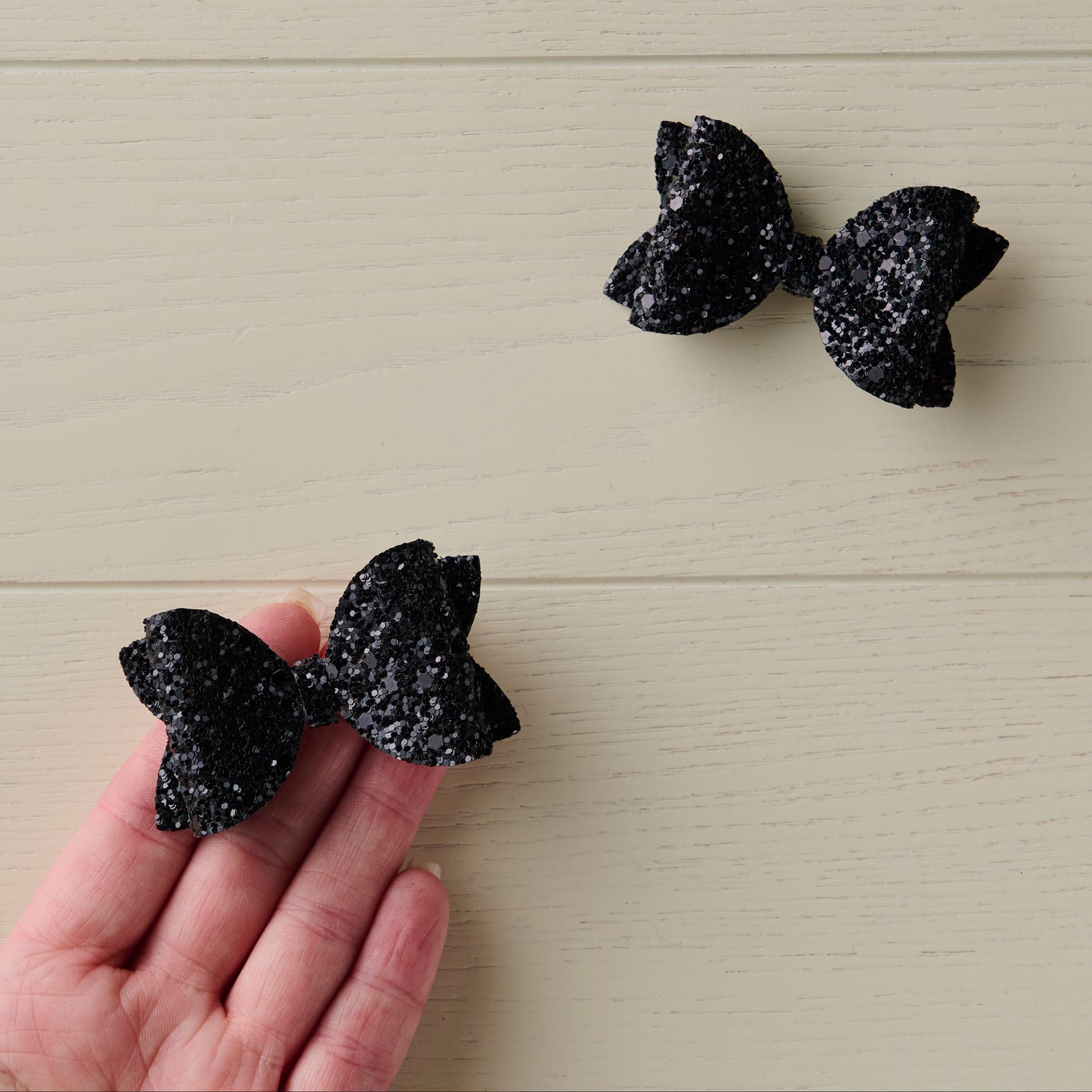 2 Black Jazz Glitter Mini Hair Bows