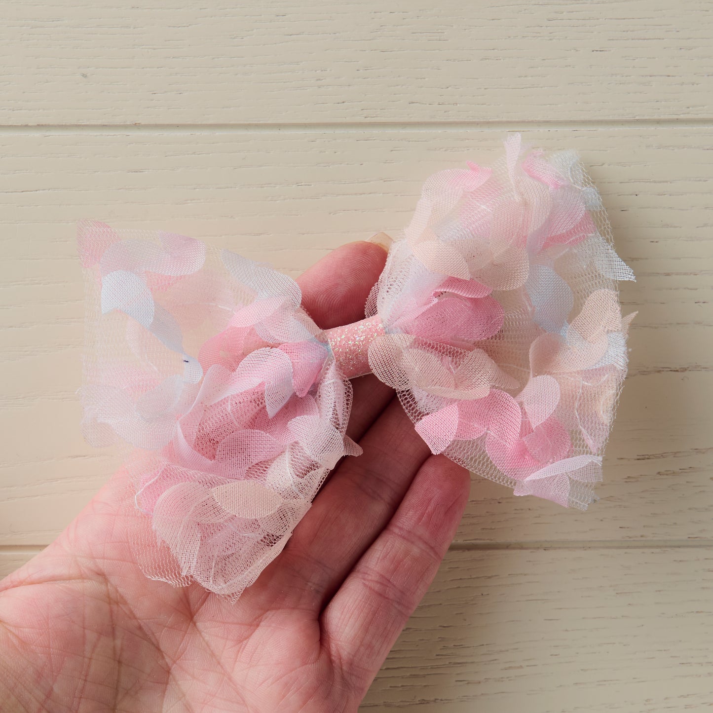 Fluffy Pastel Rainbow Tulle Hair Bow with 3D Flowers