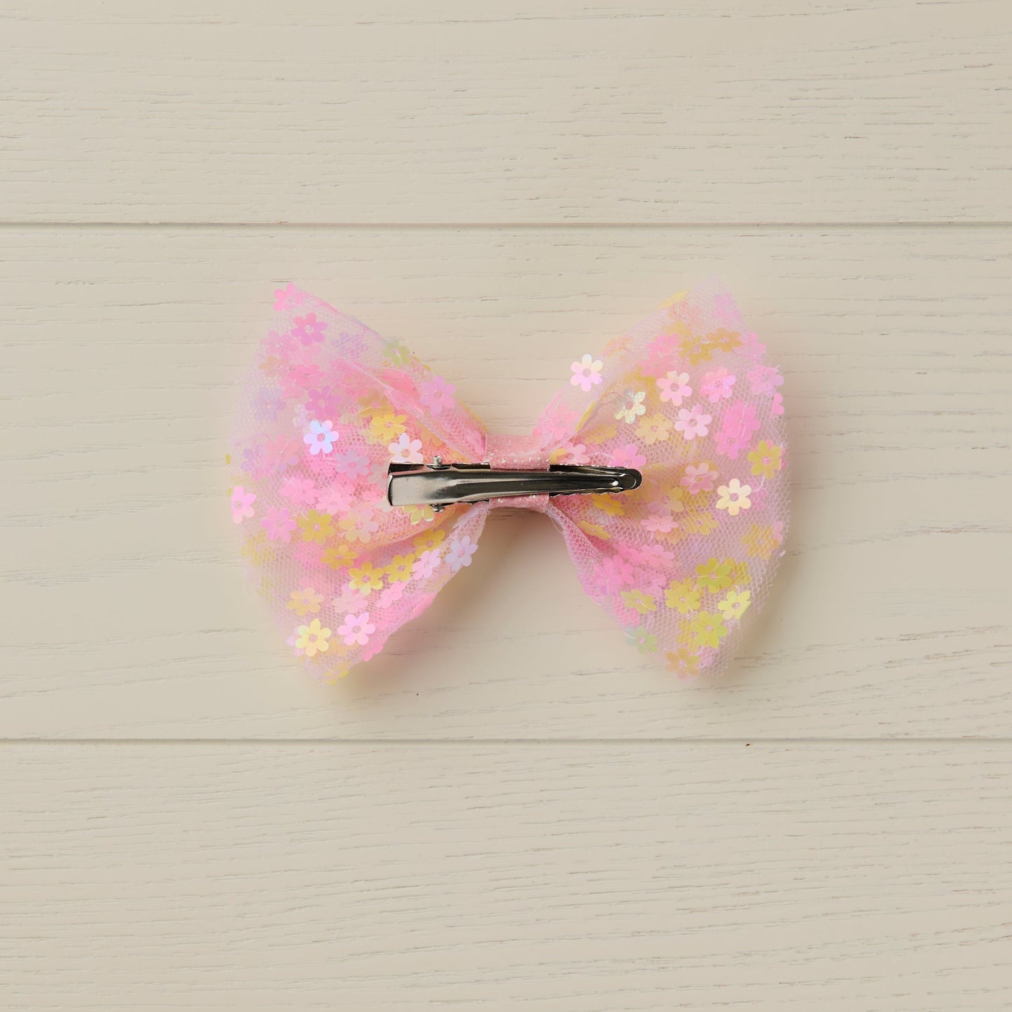 Pastel Rainbow Tulle Hair Bow with Flower Sequins