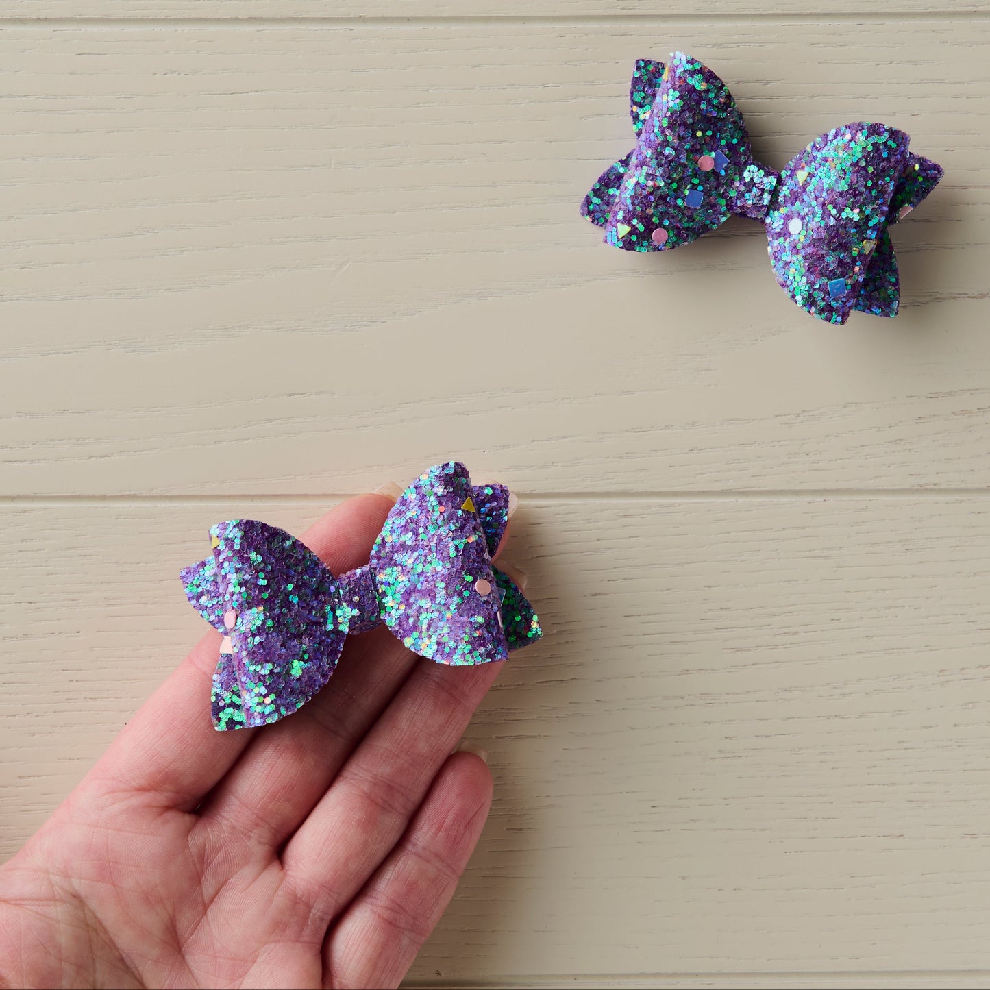 2 AB Purple Chunky Glitter Mini Hair Bows