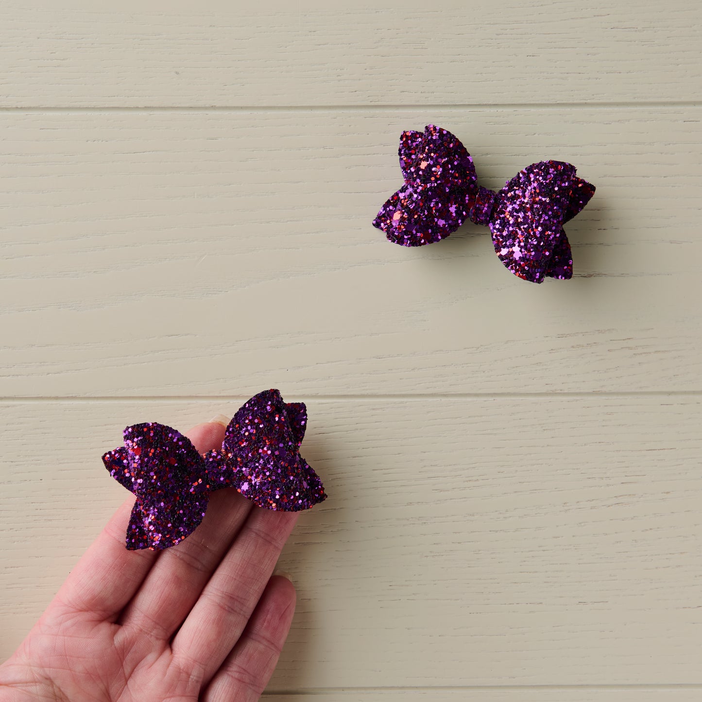2 Purple Jazz Glitter Mini Hair Bows