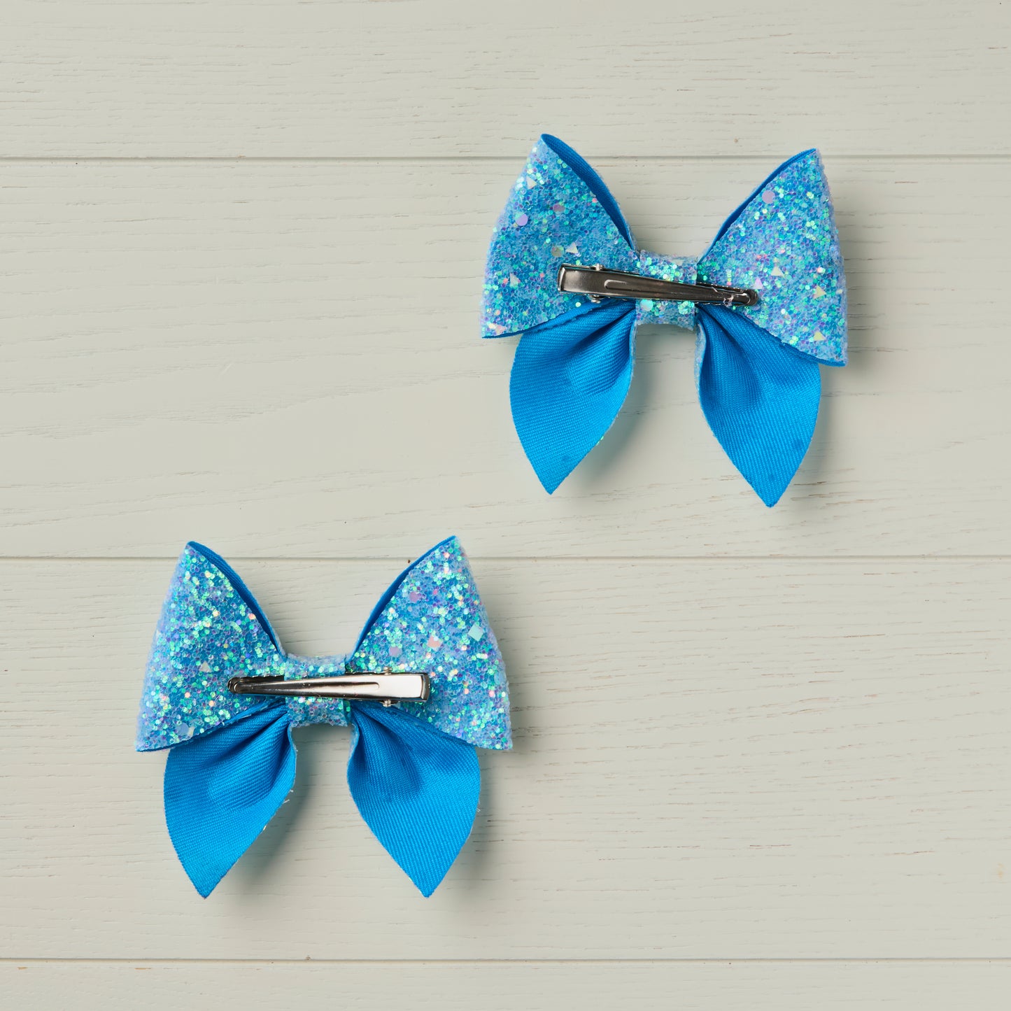 2 AB Blue Chunky Glitter Hair Bows