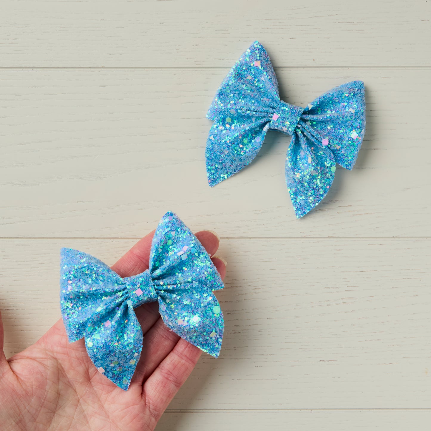 2 AB Blue Chunky Glitter Hair Bows