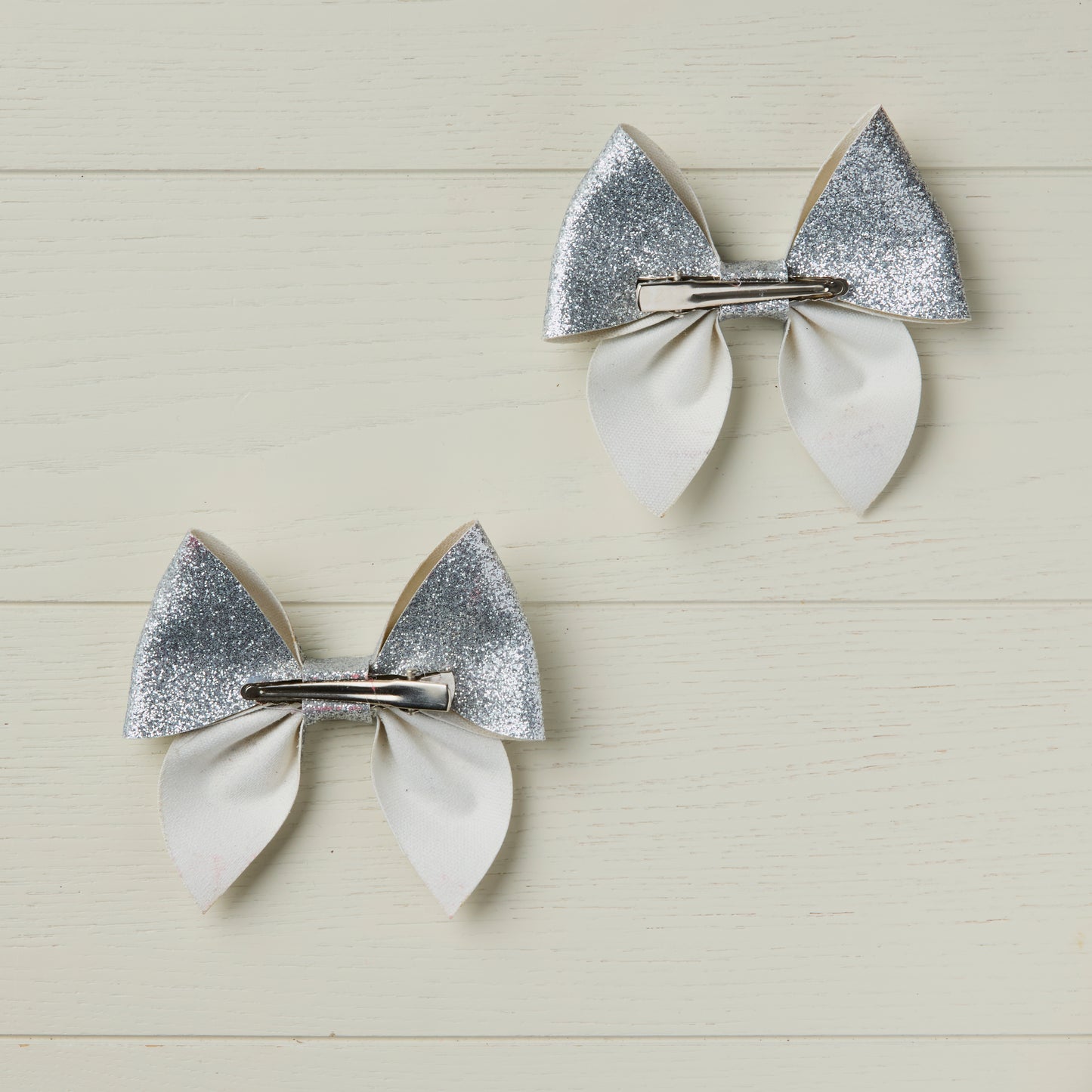2 Silver Glitter Hair Bows