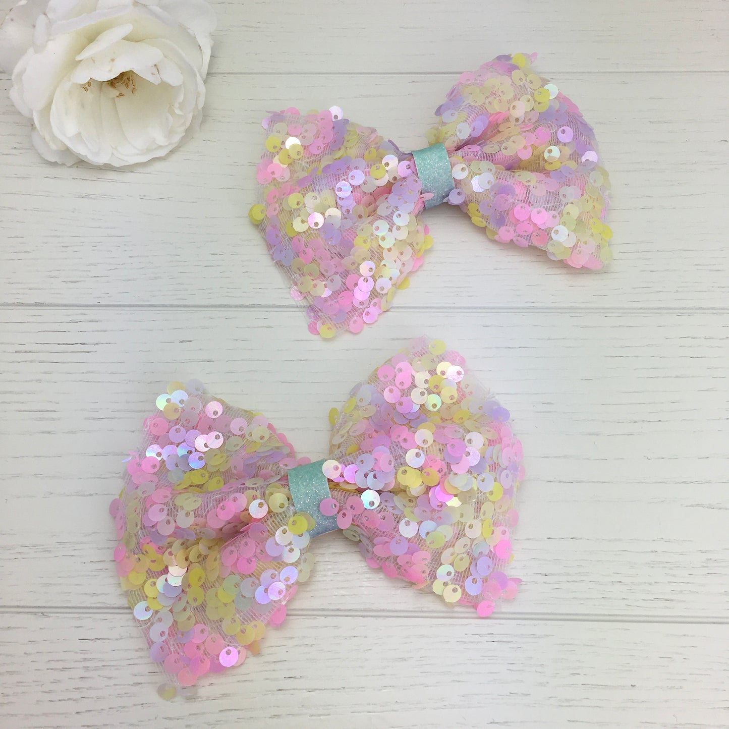 Large Pastel Rainbow Tulle Hair Bow with Sequins