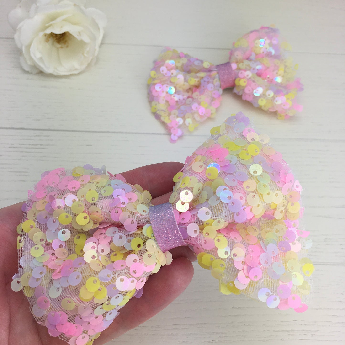 Large Pastel Rainbow Tulle Hair Bow with Sequins