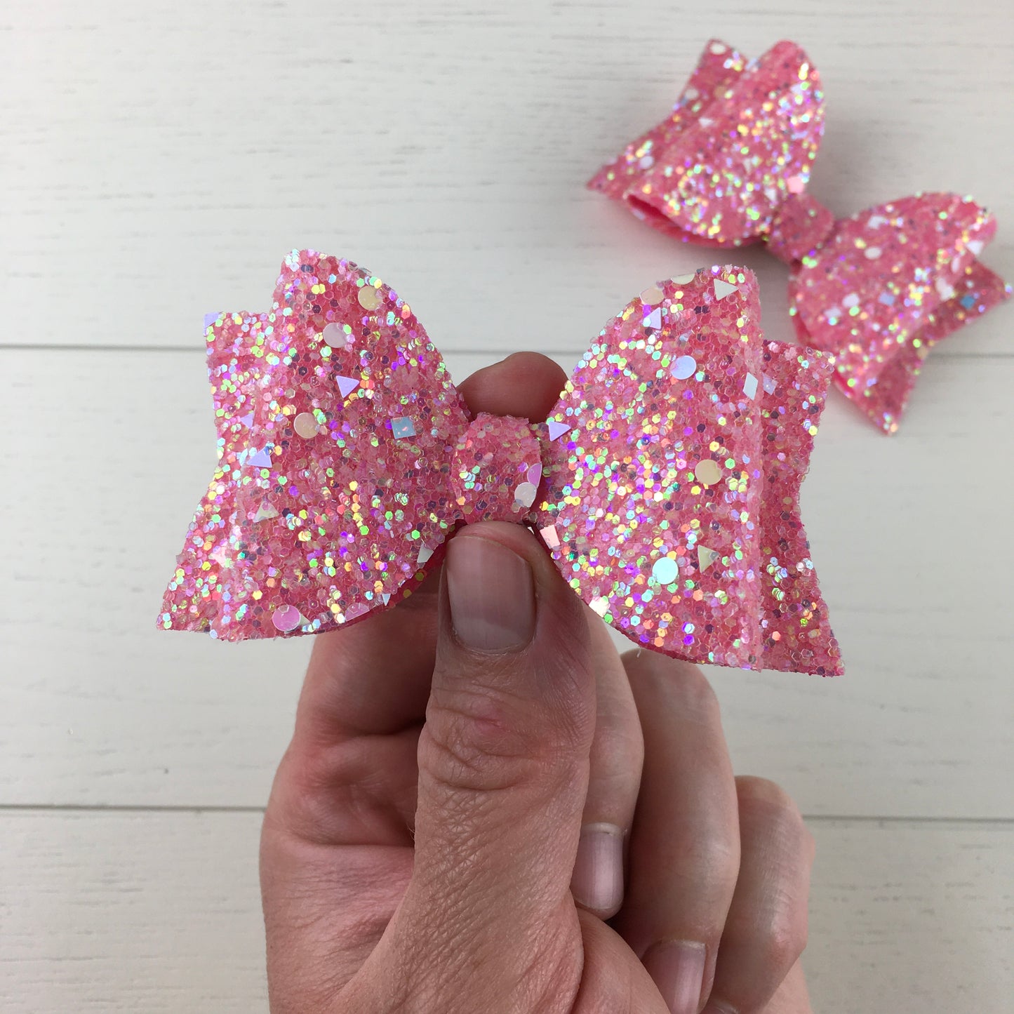2pcs Pink AB Glitter 3" Hair Bows