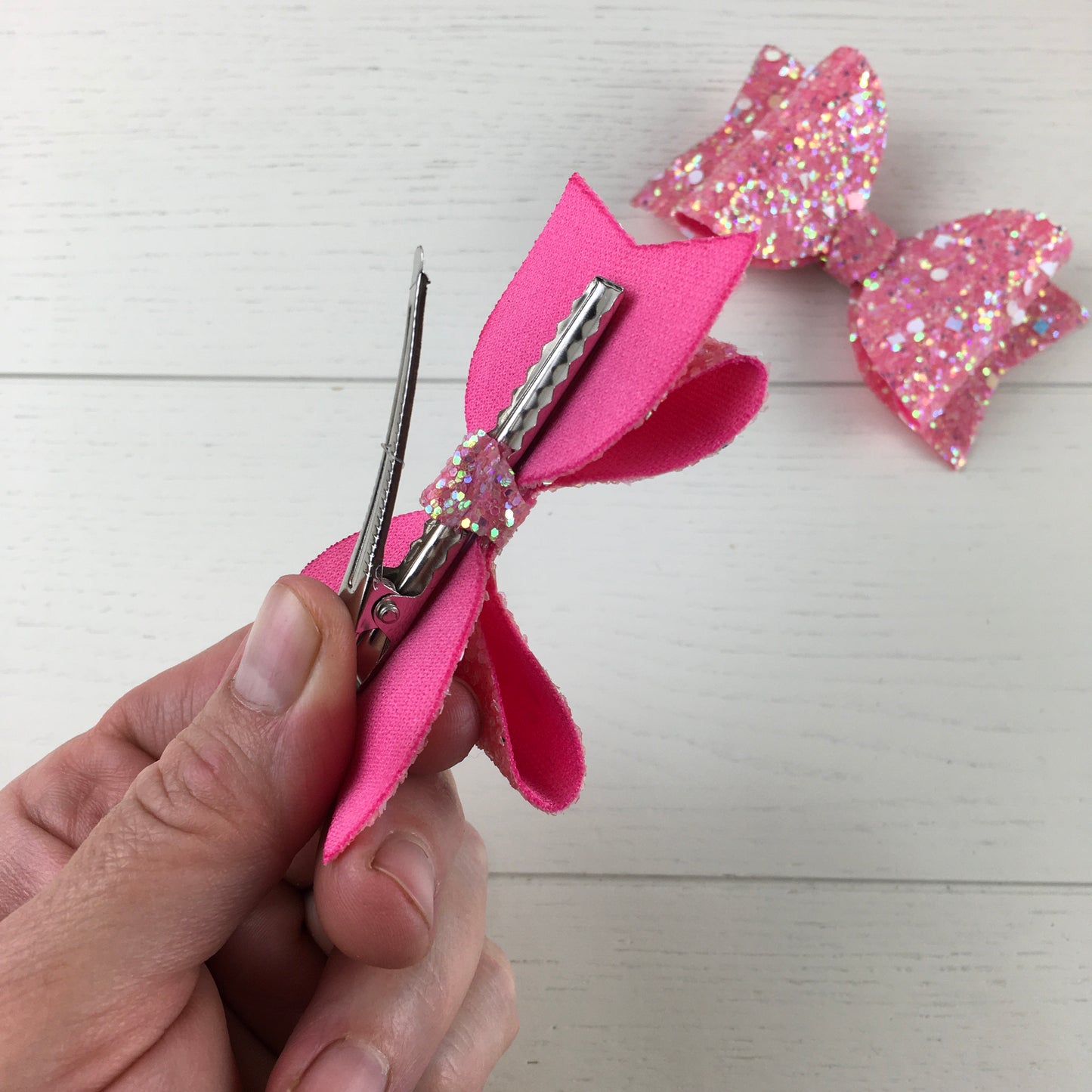 2pcs Pink AB Glitter 3" Hair Bows