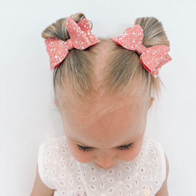 2pcs Pink AB Glitter 3" Hair Bows