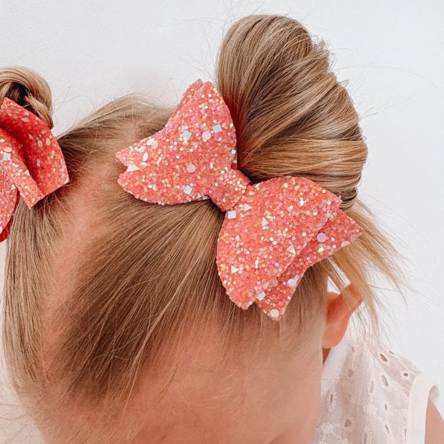 2pcs Pink AB Glitter 3" Hair Bows