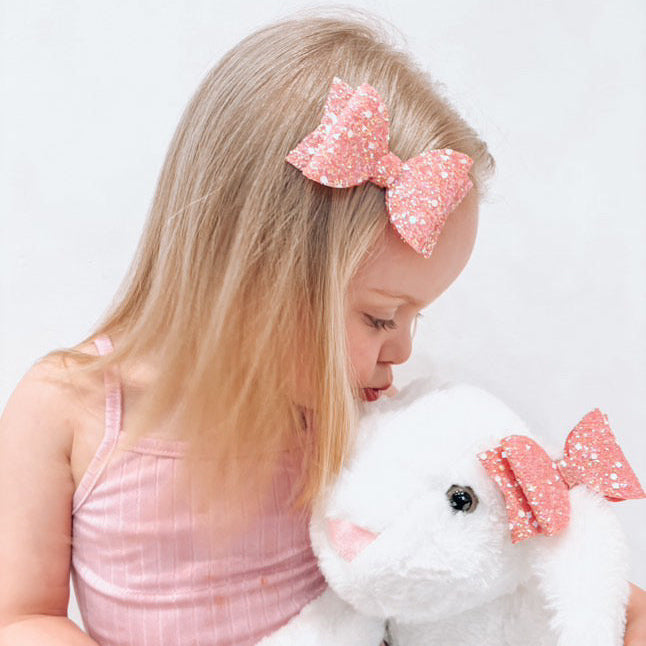2pcs Pink AB Glitter 3" Hair Bows