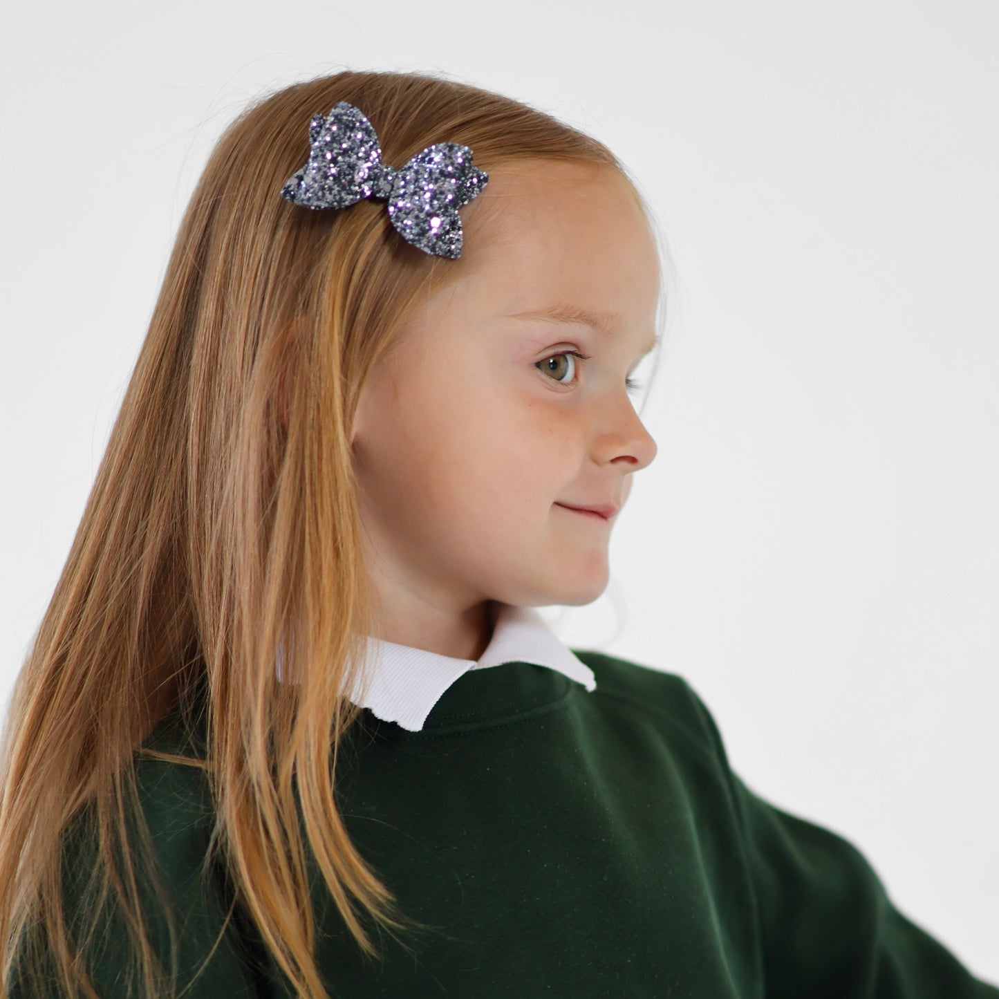 2 Dark Silver Jazz Glitter Mini Hair Bows