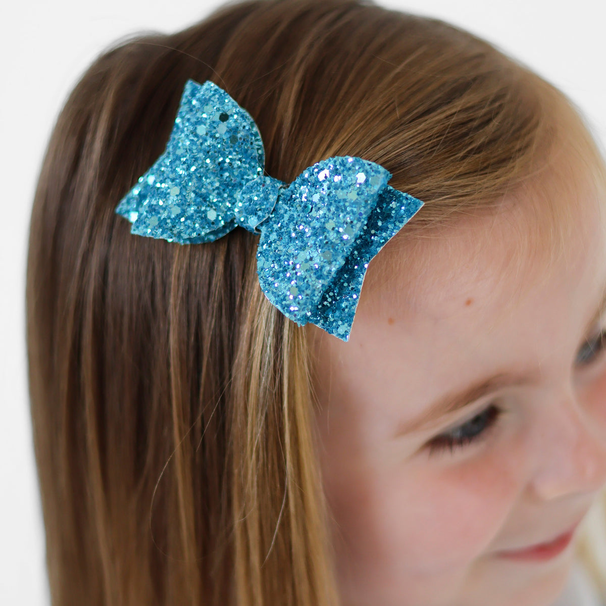 2pcs Sky Blue Jazz Glitter 3" Hair Bows