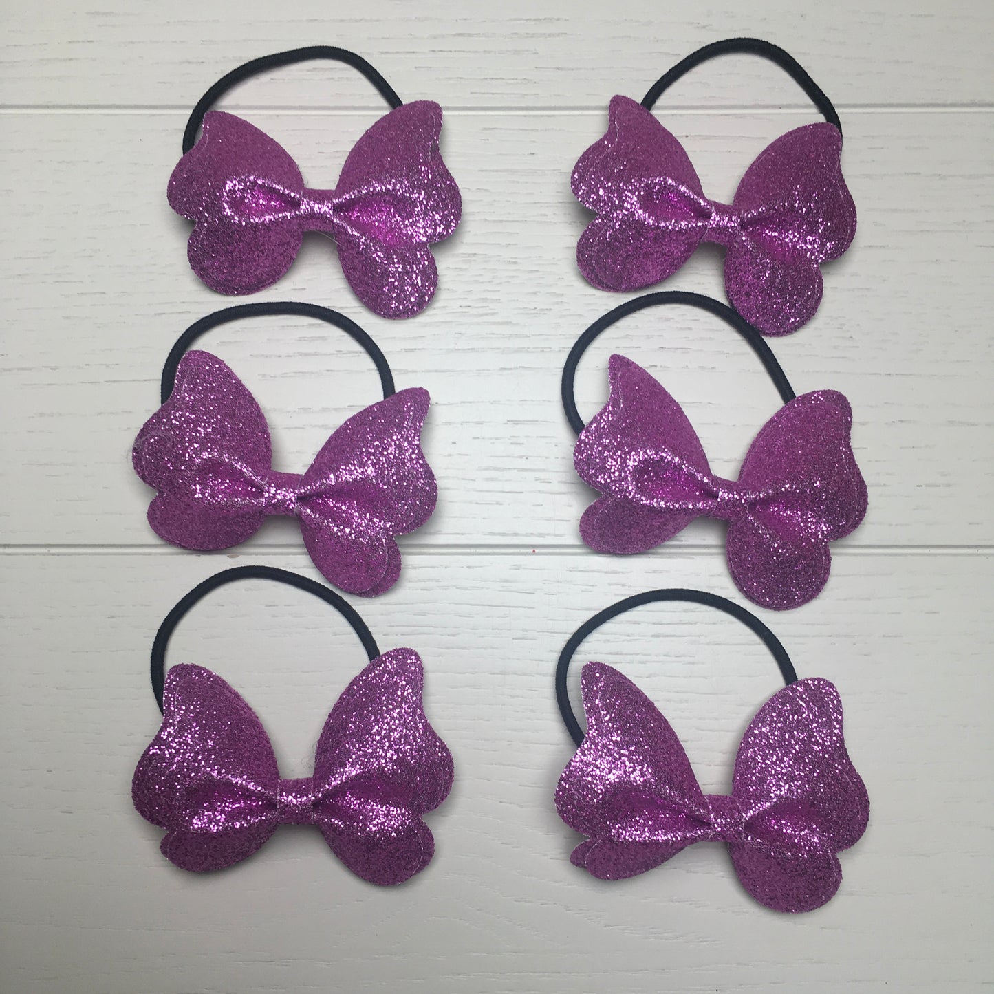 CUSTOM ORDER 18 pairs of Fuchsia Pink Glitter Butterflies on Elastic Hair Bands