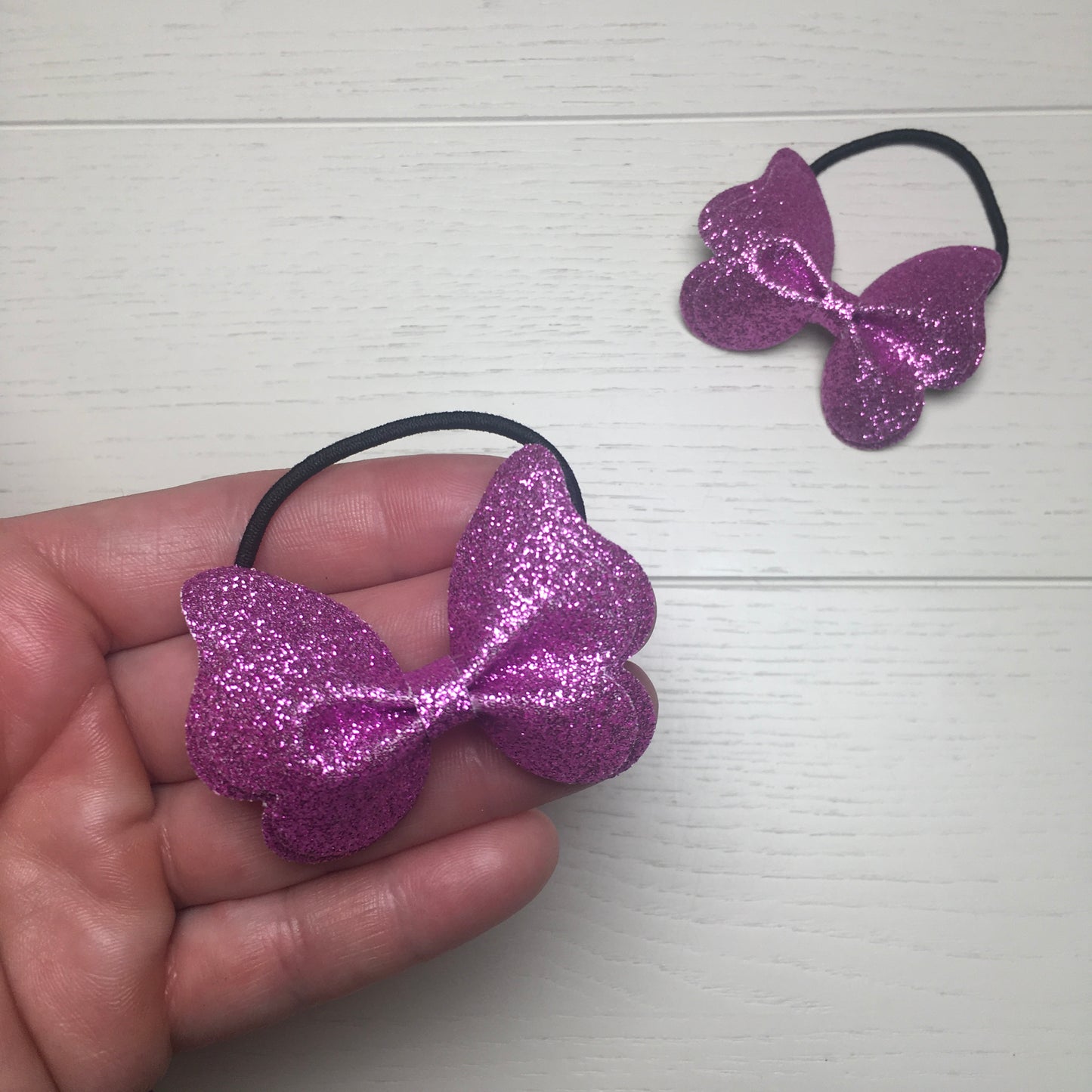 CUSTOM ORDER 18 pairs of Fuchsia Pink Glitter Butterflies on Elastic Hair Bands