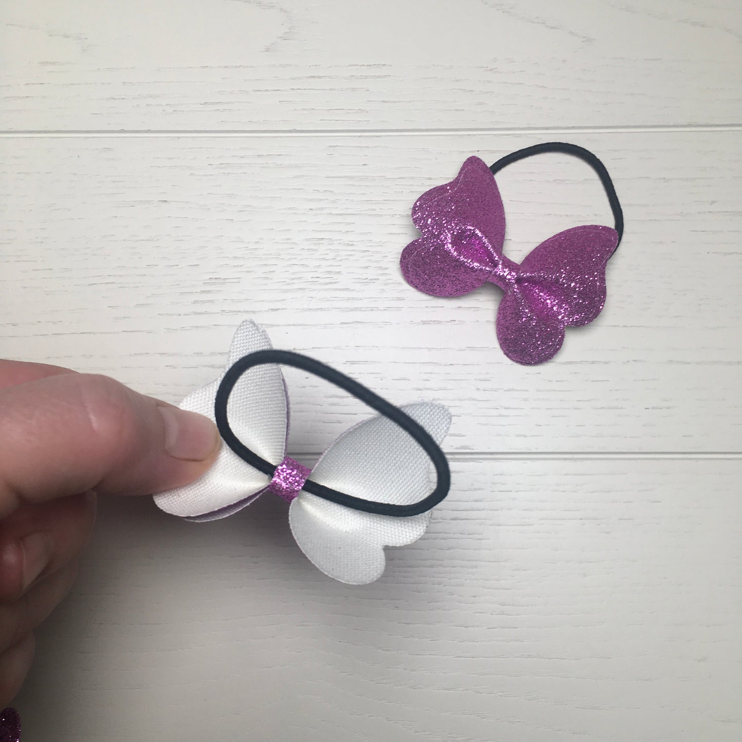 CUSTOM ORDER 18 pairs of Fuchsia Pink Glitter Butterflies on Elastic Hair Bands