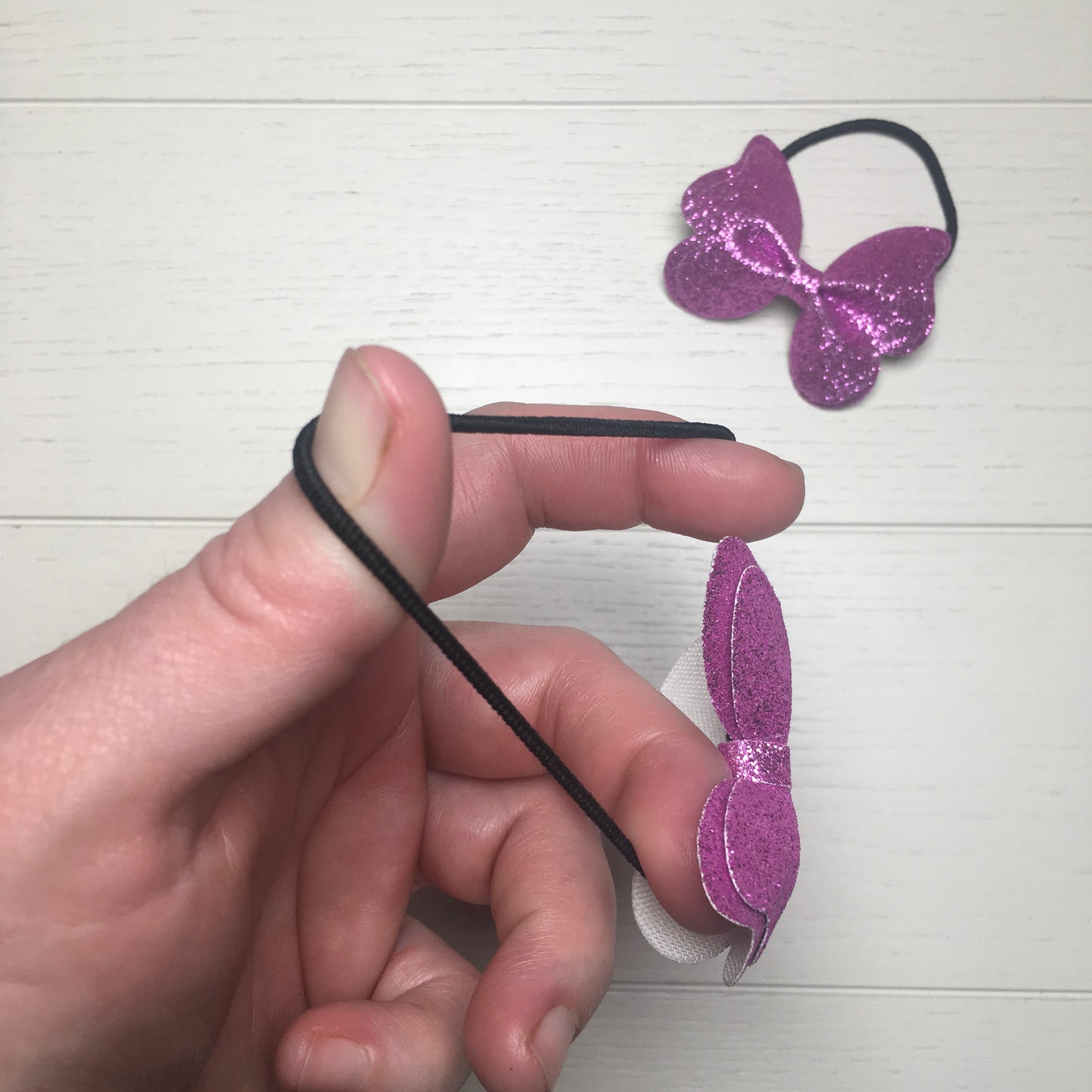 CUSTOM ORDER 18 pairs of Fuchsia Pink Glitter Butterflies on Elastic Hair Bands