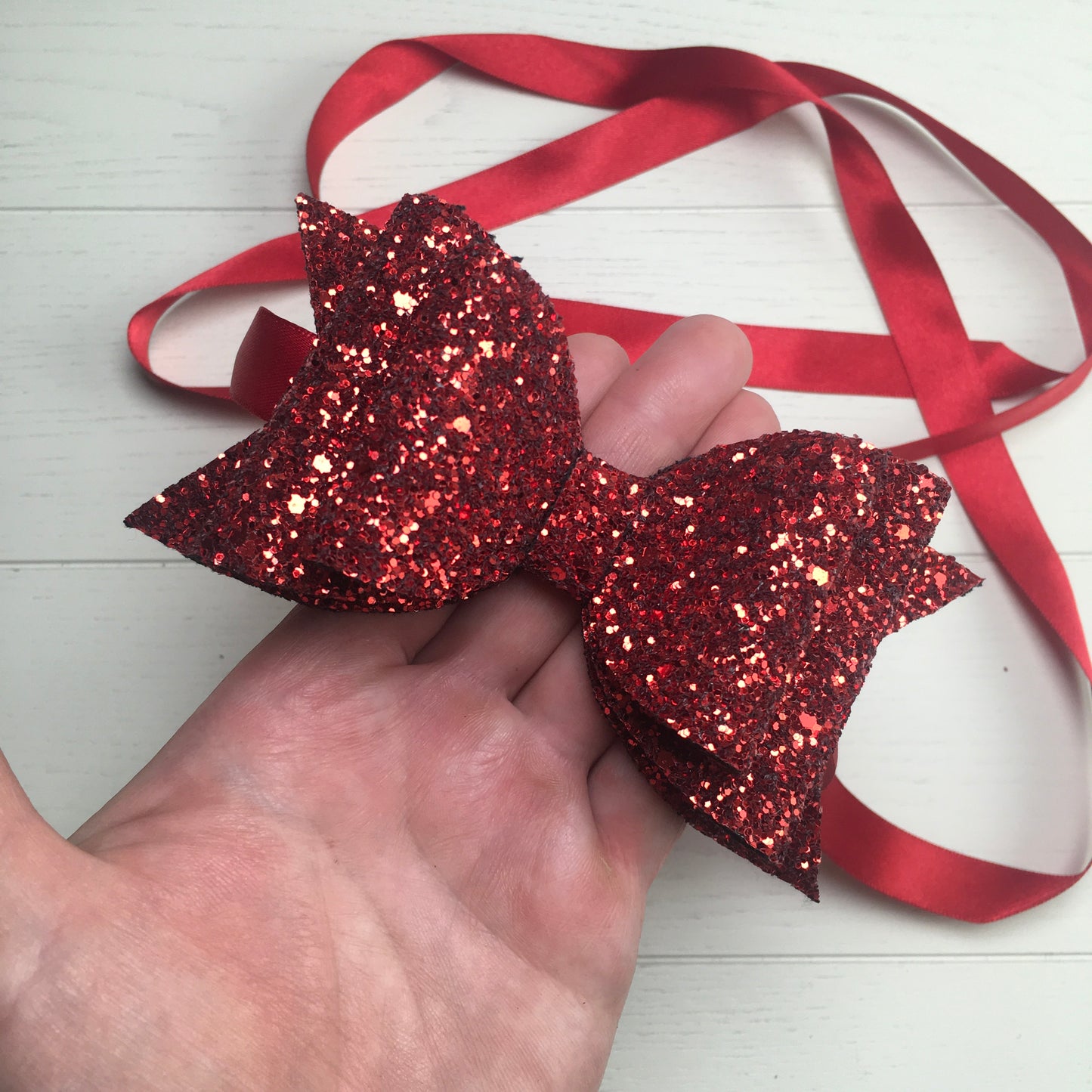 Custom Order: Red Jazz Glitter Double Bow for Dog's Neck