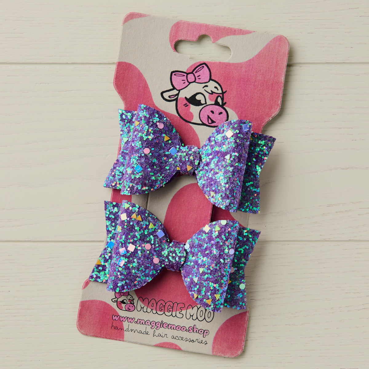 2pcs Purple AB Glitter 3" Hair Bows