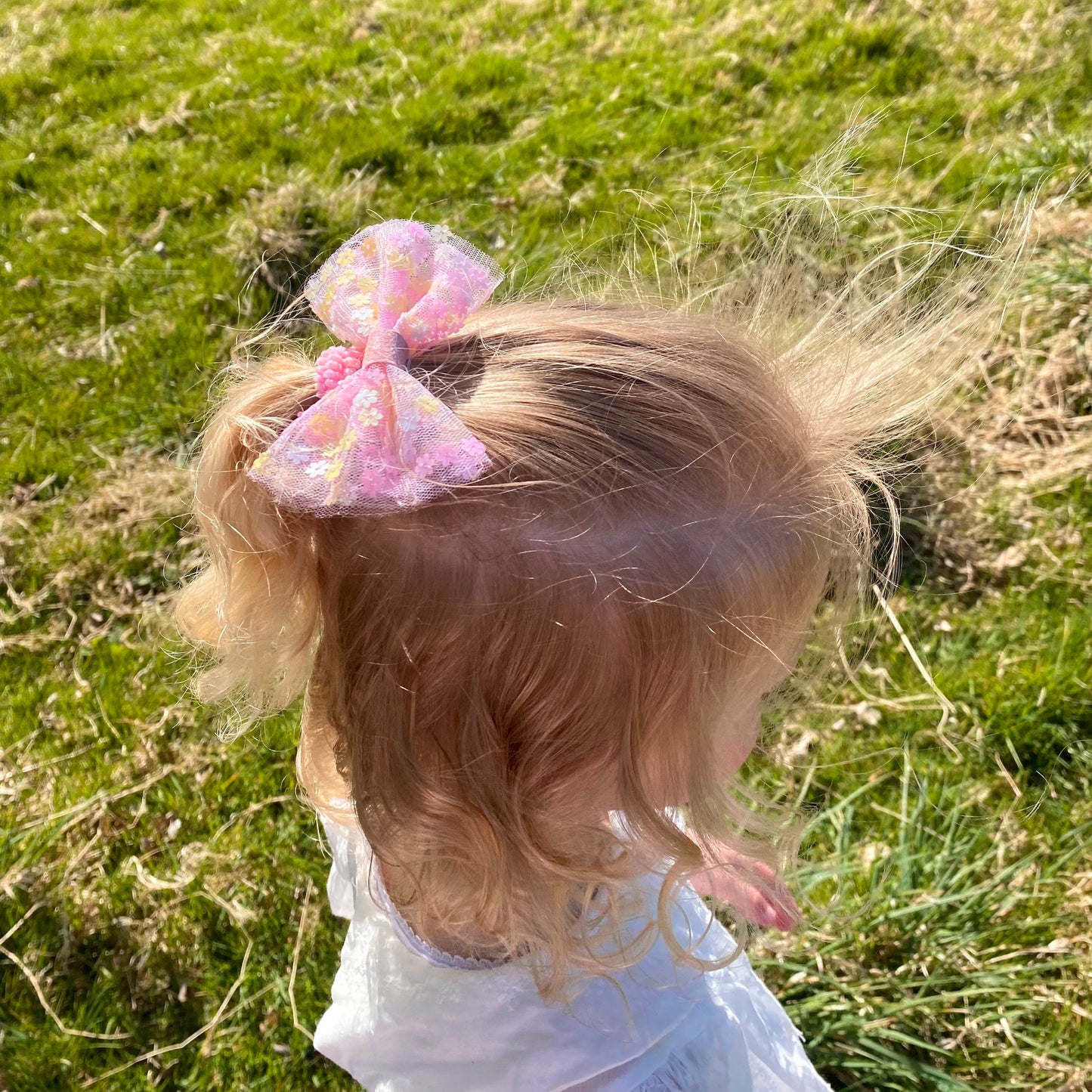 Pastel Rainbow Tulle Hair Bow with Flower Sequins