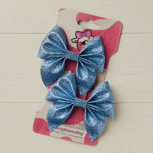 Metallic Blue glitter bows on a display card