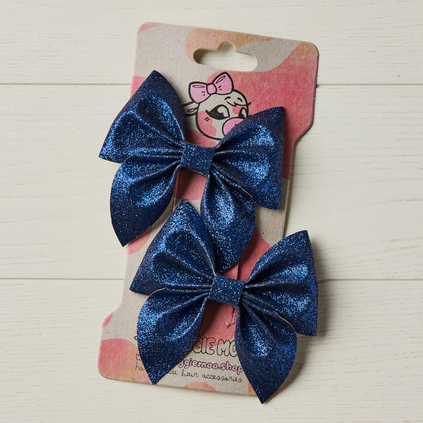 2 Navy Blue Glitter Hair Bows
