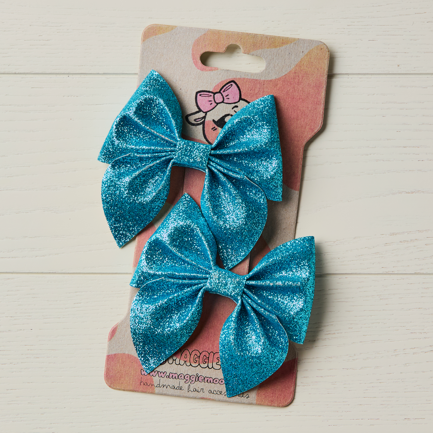 2 Turquoise Blue Glitter Hair Bows